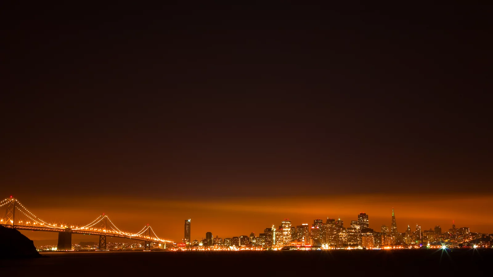 здания, вода, мост, город, небо, сан-франциско, ночь, огни, san francisco