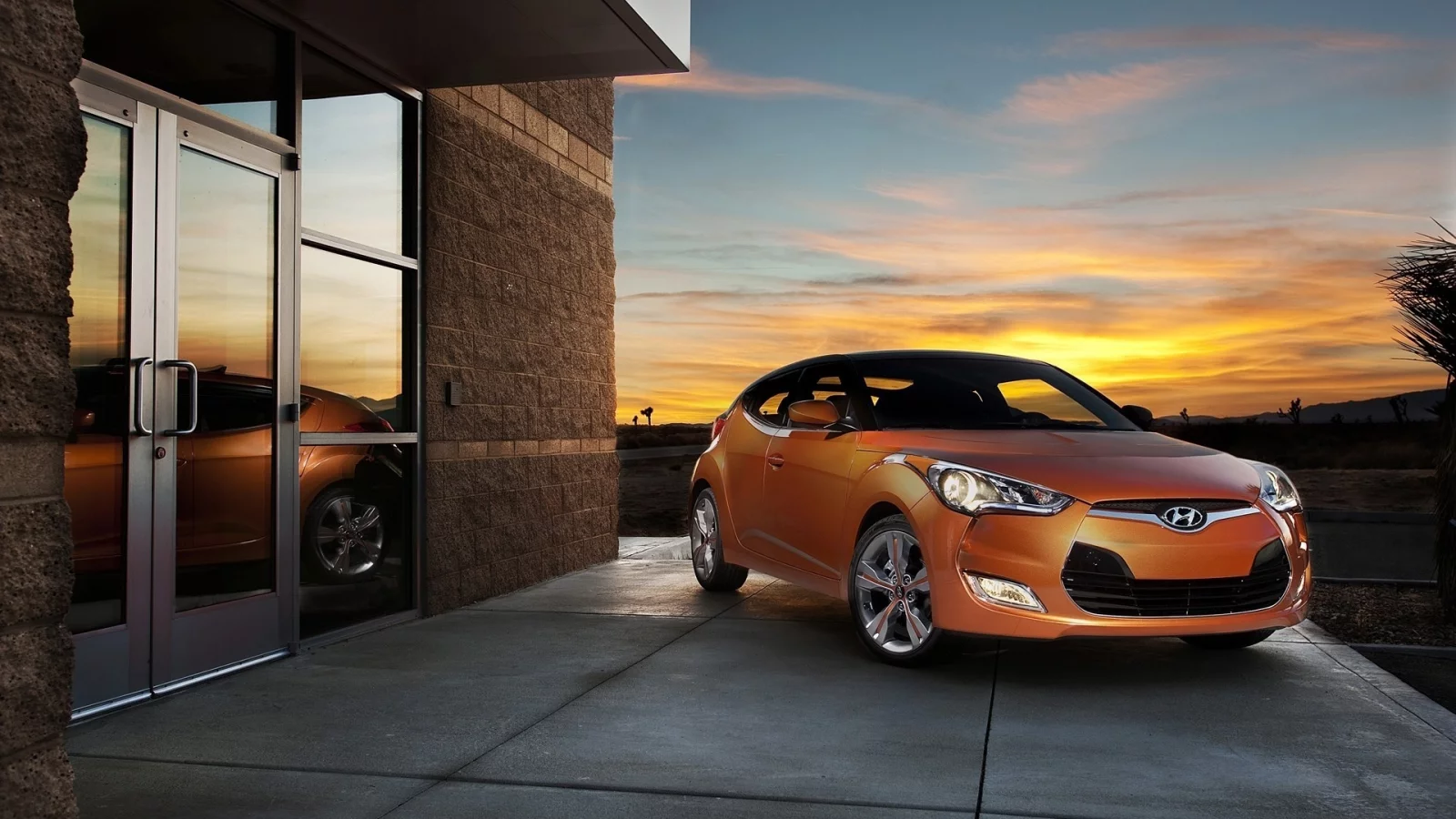 закат, hyundai, отражение, veloster