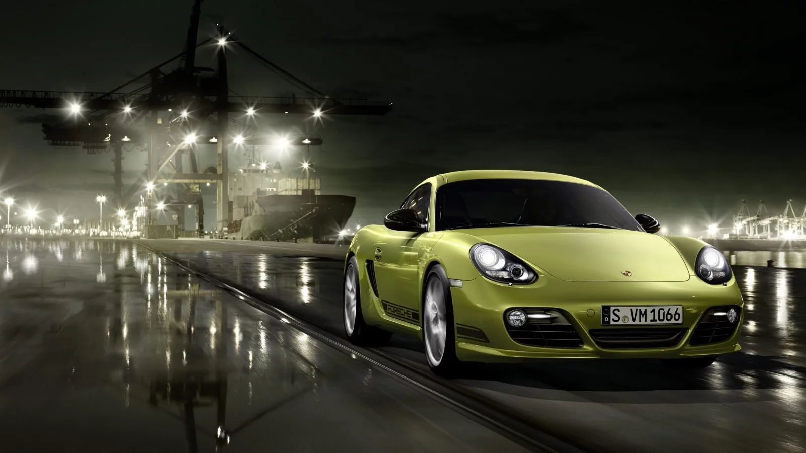 порт, cayman, отражение, porsche, ночь