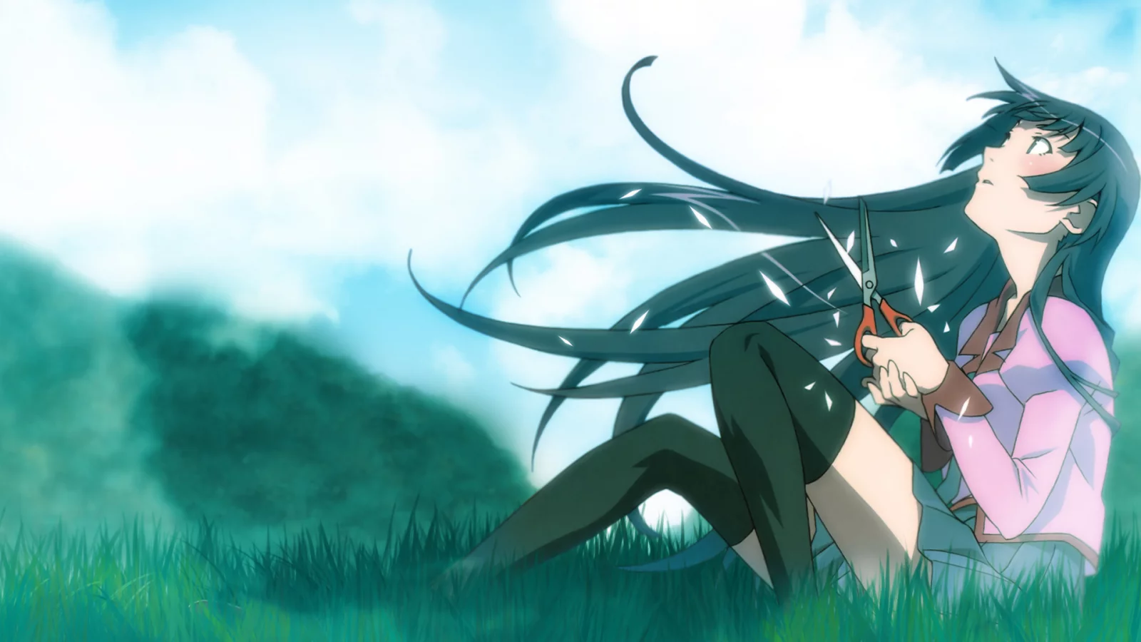 небо, ножницы, bakemonogatari, хитаги сэндзёгахара, истории монстров