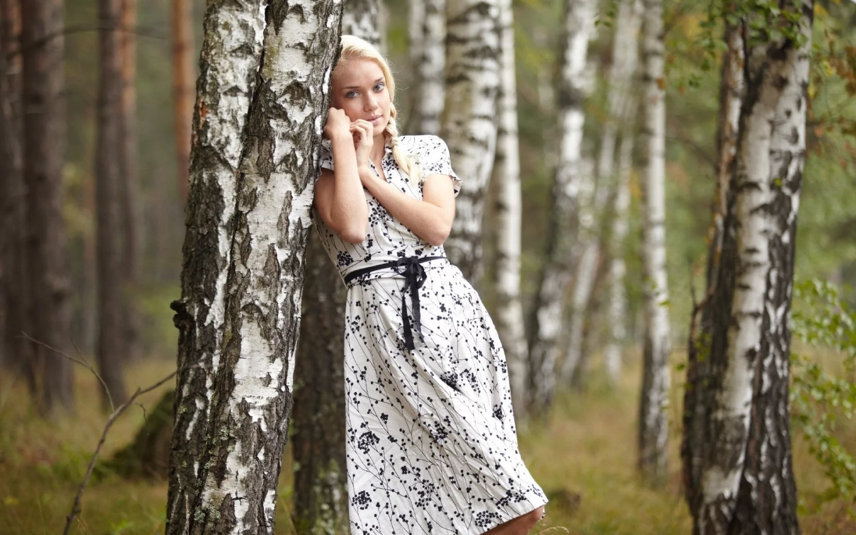 лес, березы, девушка