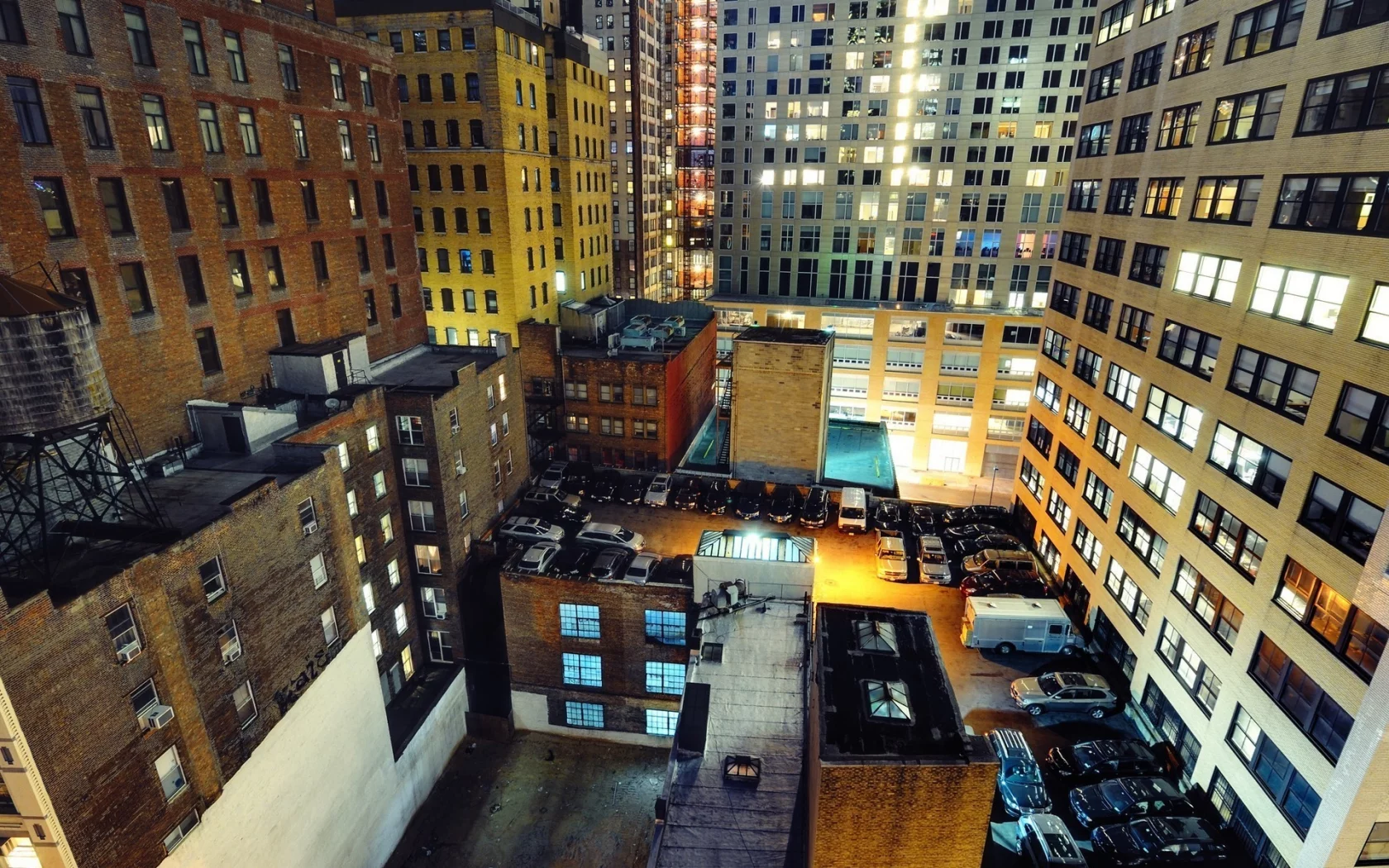 new york city, ночь, manhattan, night, огни, нью-йорк, cars on roofs, financial district, nyc
