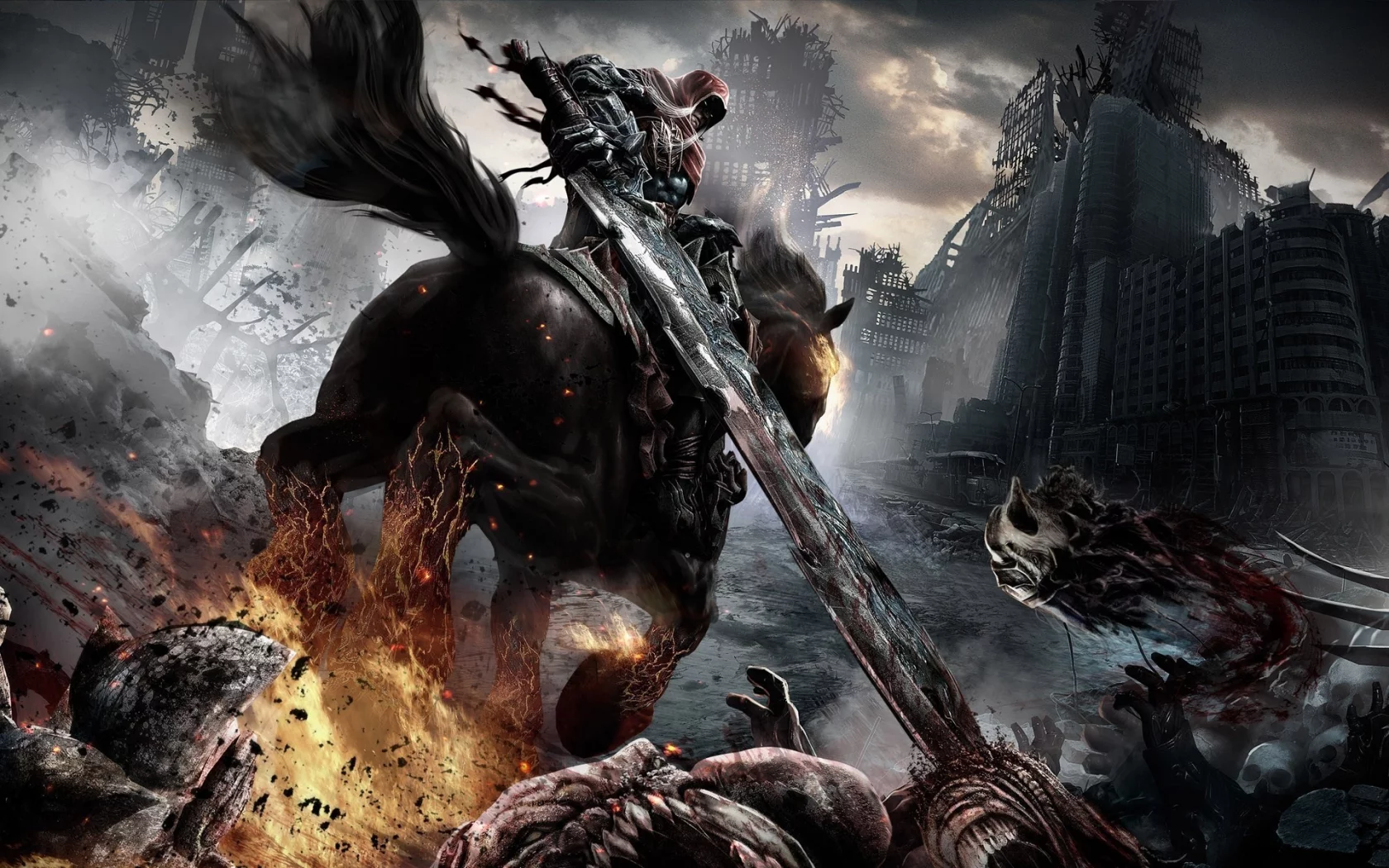 всадник, монстры, конь, darksiders wrath of war, меч
