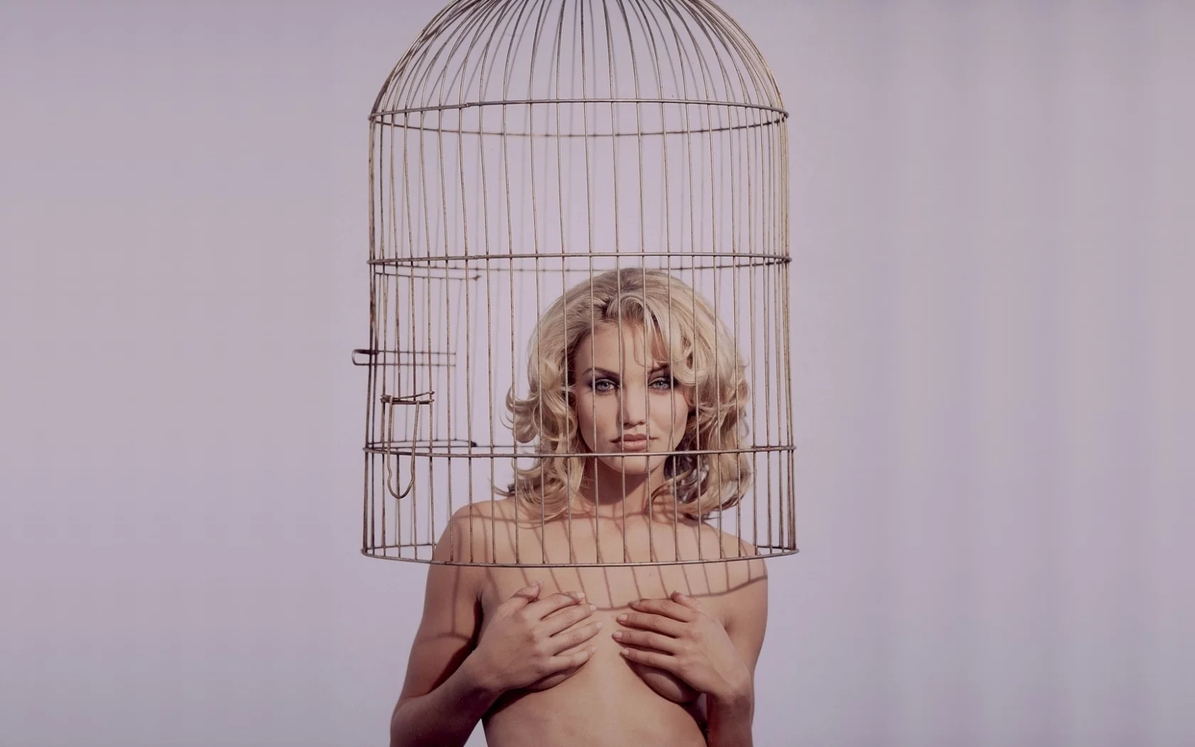 руки, гудь, блондинка, cameron diaz, клетка, губы, волосы, девушка, актриса, кэмерон диаз, лицо, красотка, взгляд