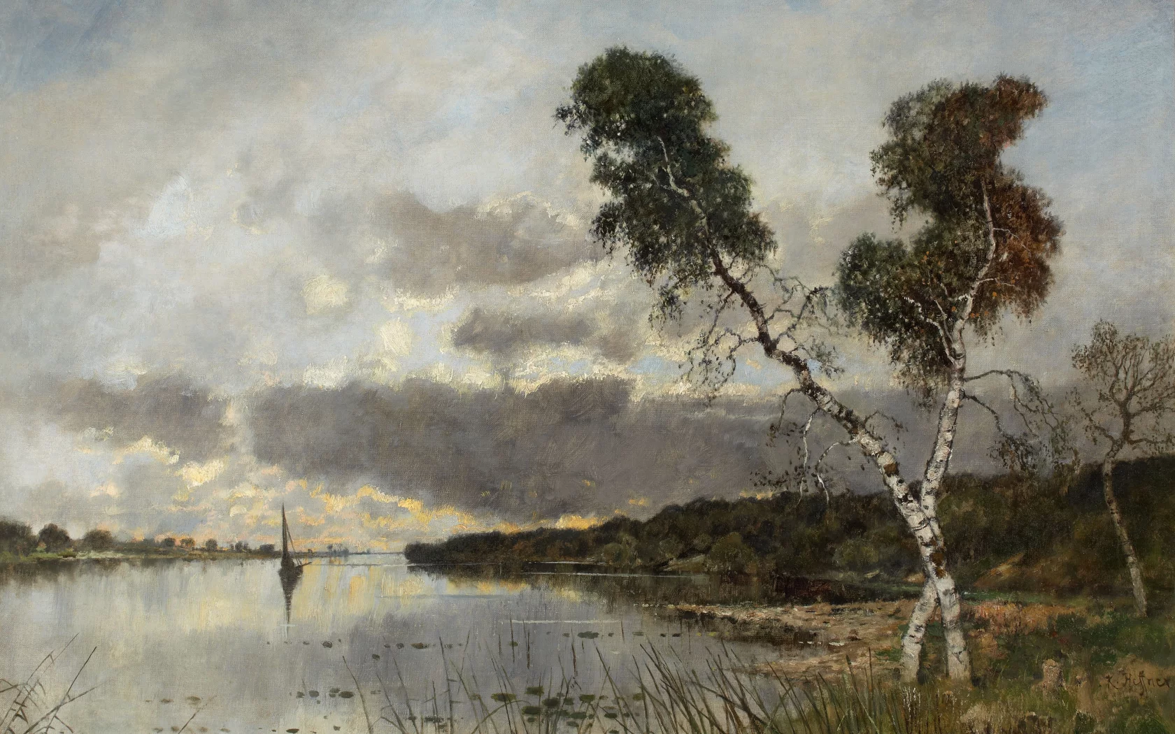 холст, пейзаж, картина, берёзы