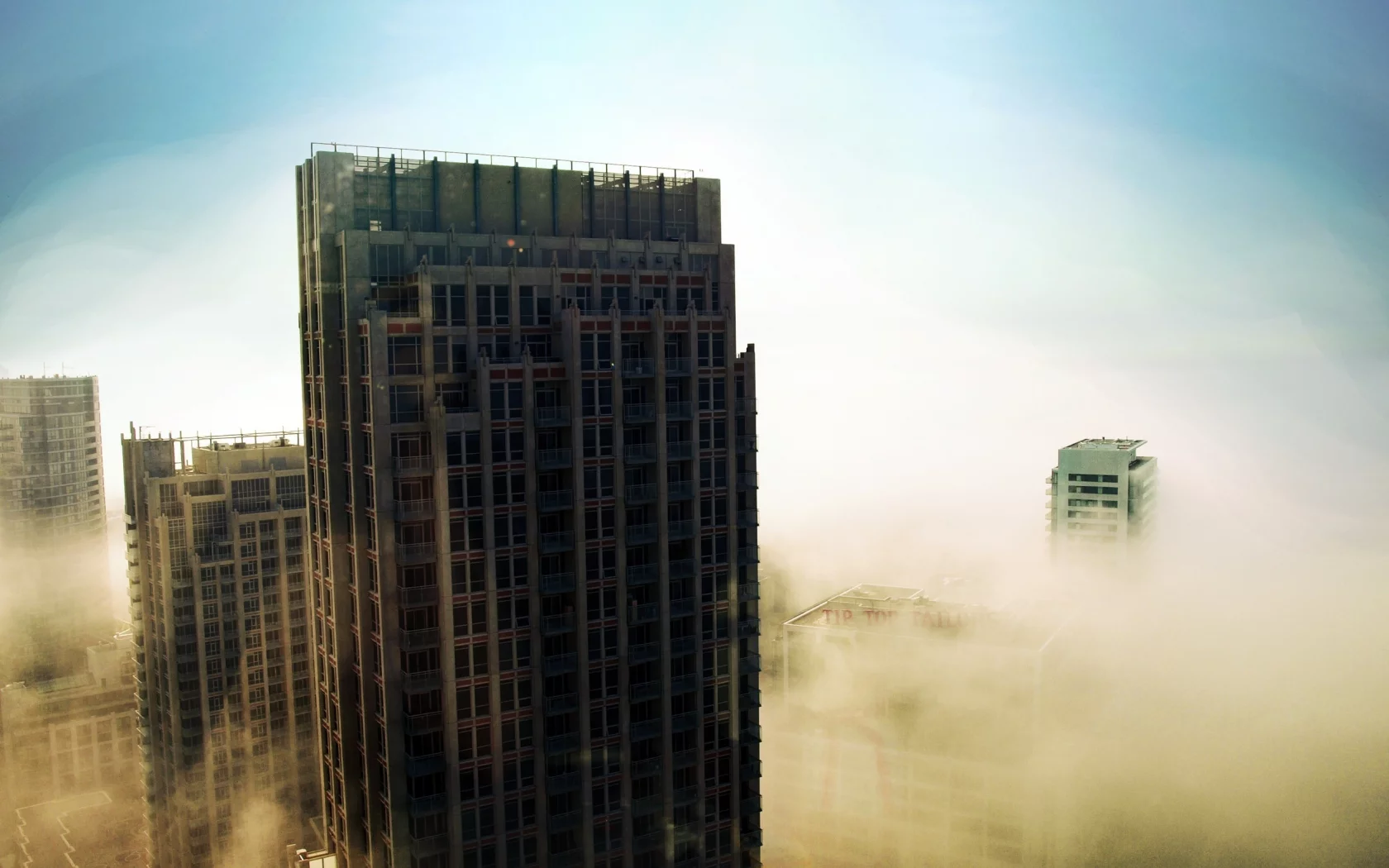 небо, туман, небоскрёбы, mist vs
