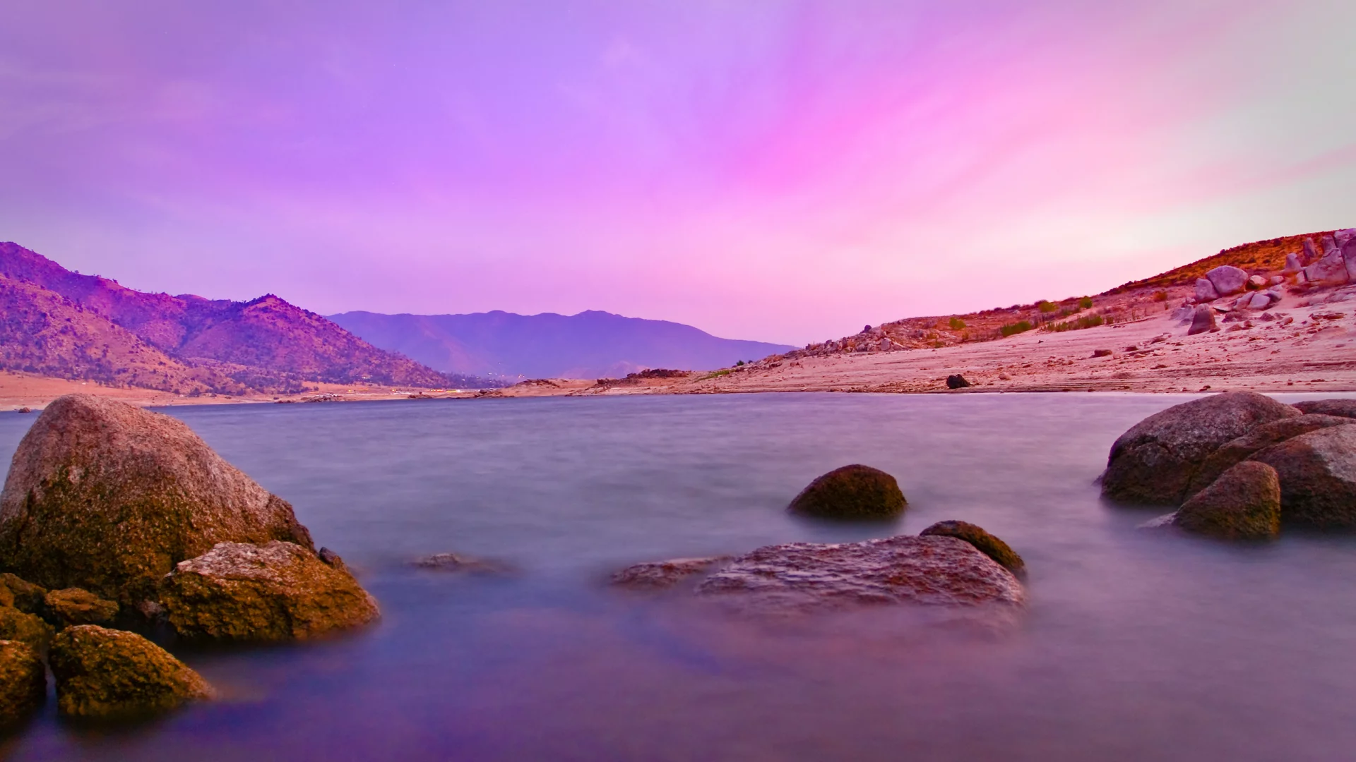 вода, камни, розовое, спокойствие, море