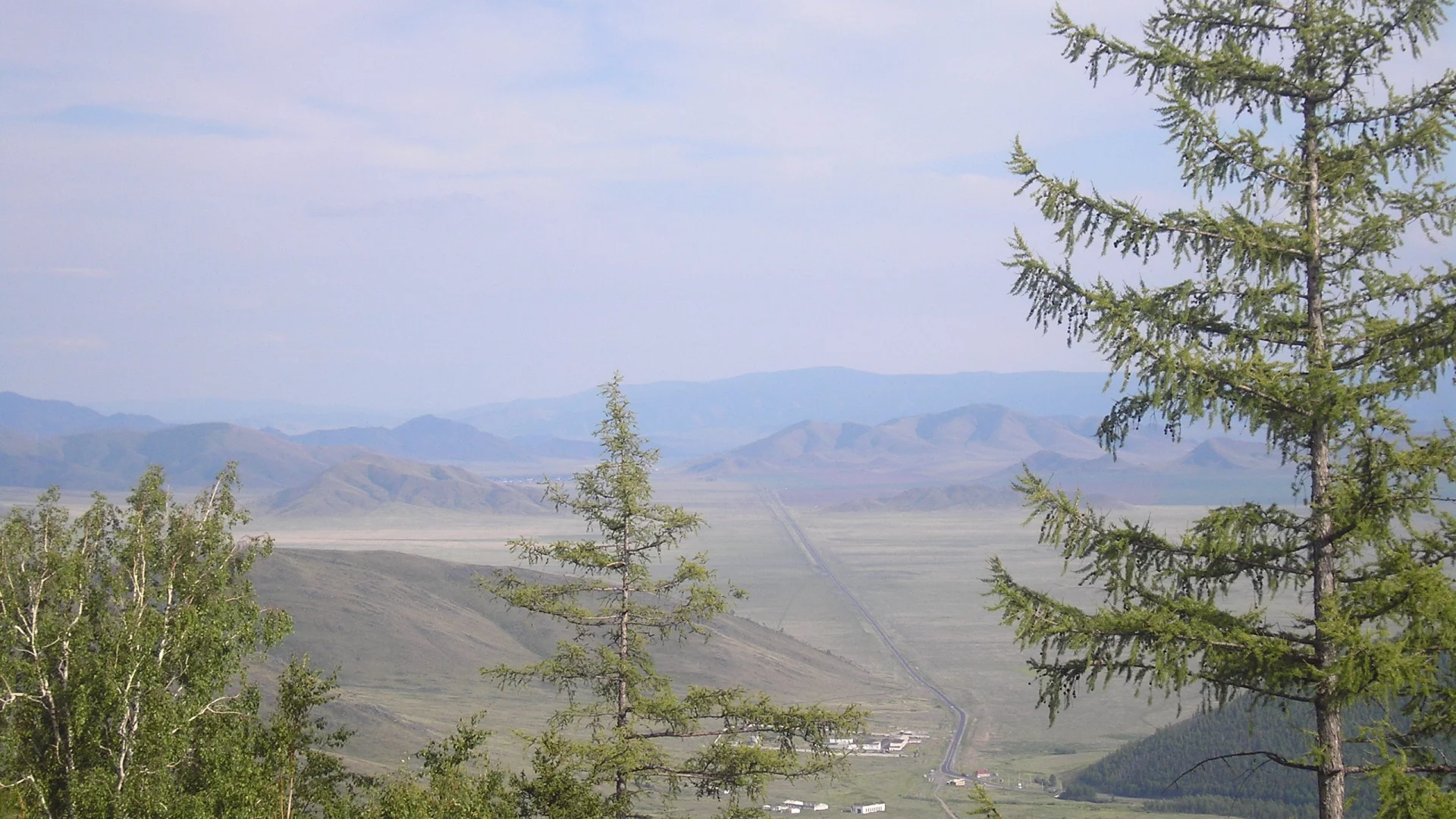 панорама, степь, тува, дорога
