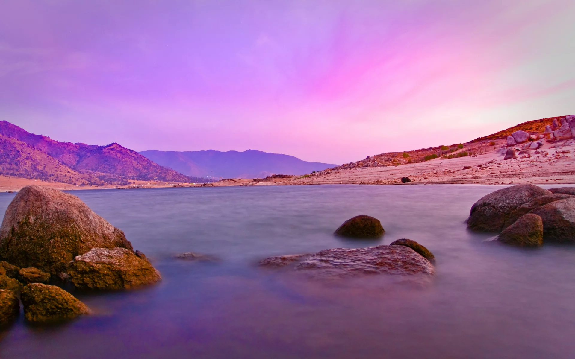 вода, камни, розовое, спокойствие, море