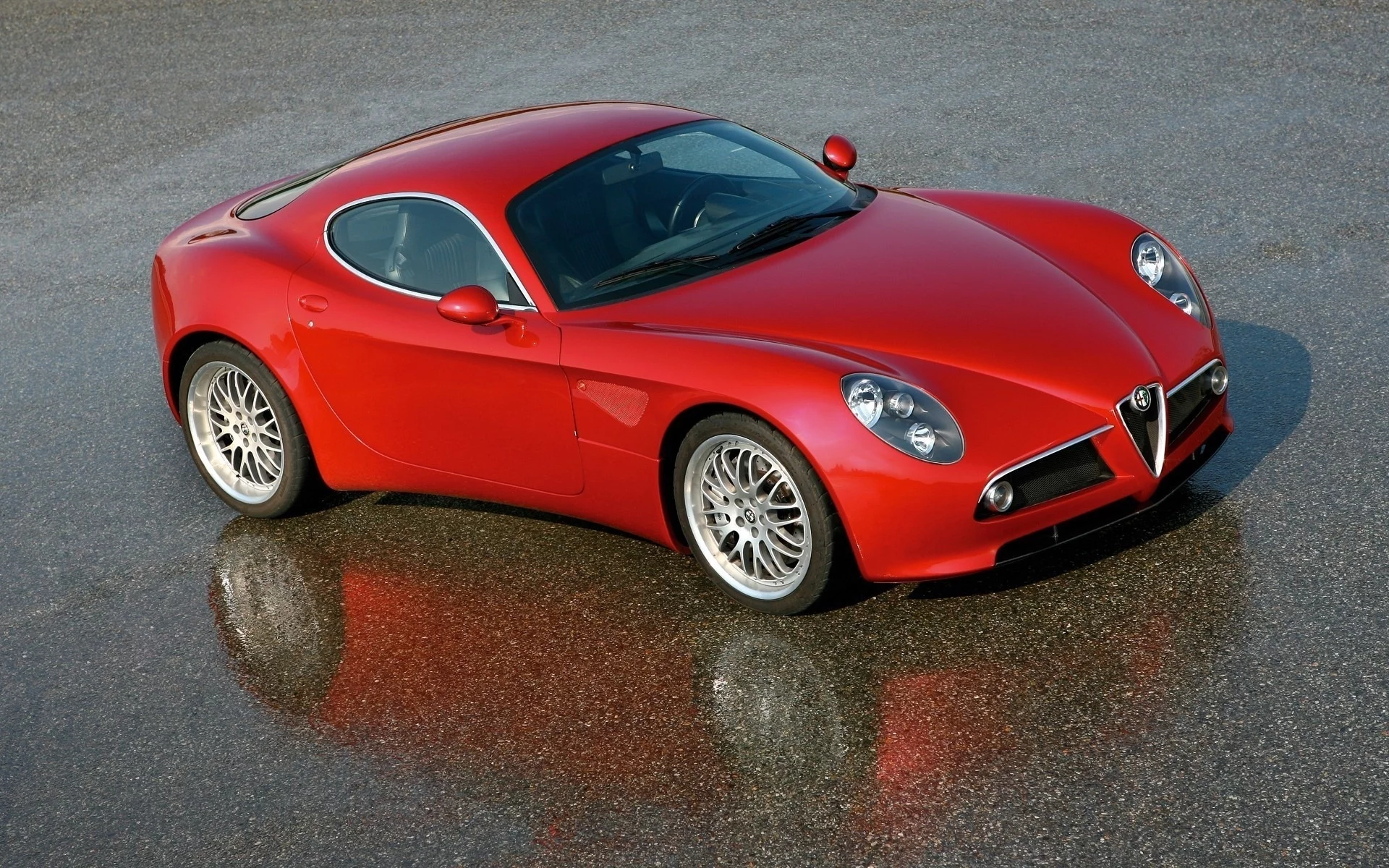 мокрый асфальт, car, road, отражение, alfa romeo