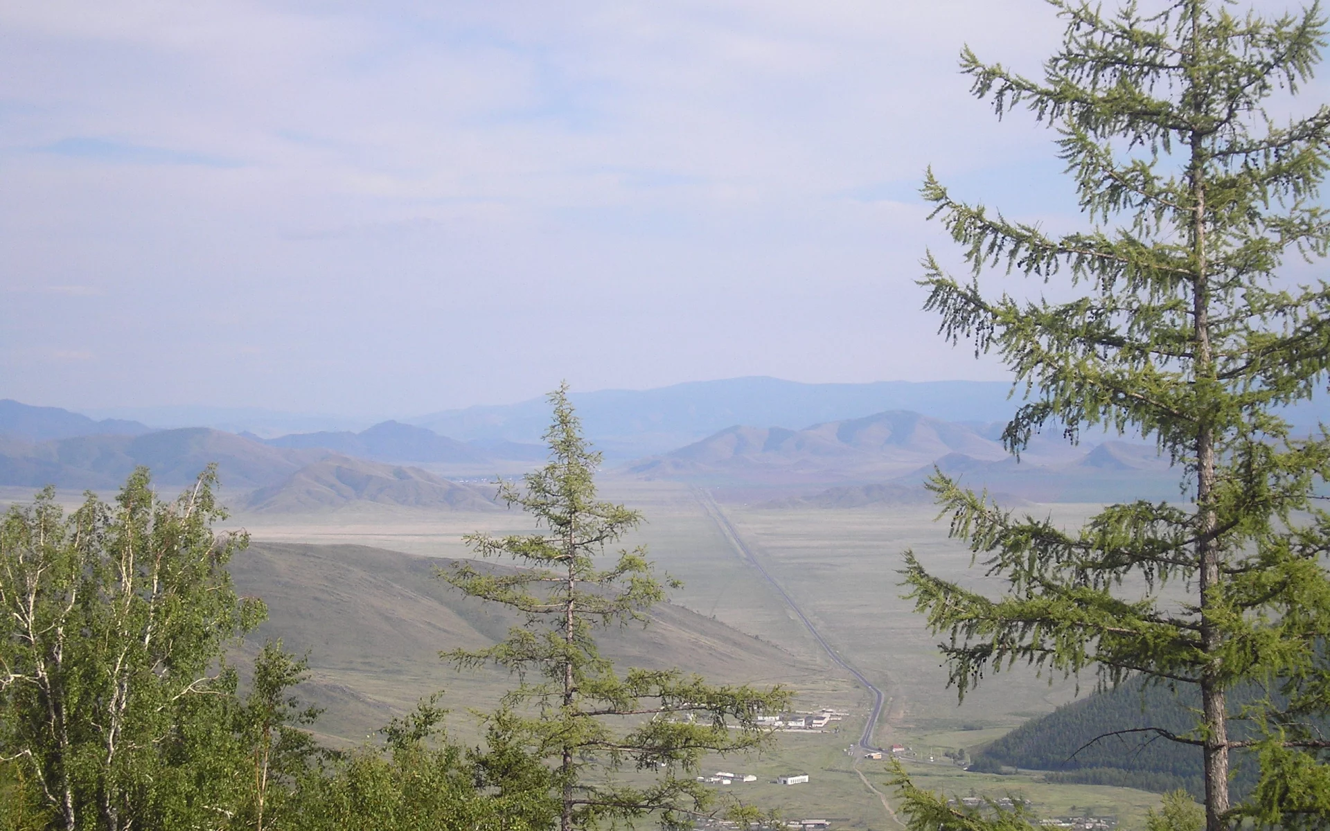панорама, степь, тува, дорога