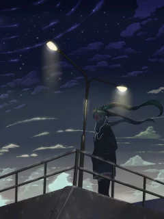 vocaloid, небо, наушники
