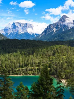 деревья, вода, горы, облака, небо