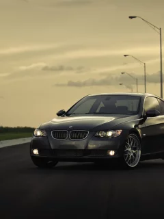 трава, газон, bmw, 335i, фонарные столбы, m3, black, 360 three sixty forged, чёрный, бмв, передняя часть