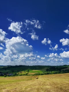 сено, небо, облака, поле
