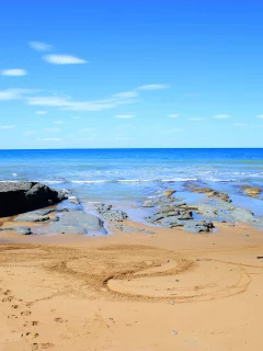 пляж, rocky beach, следы, камни, море, вода, пейзажи