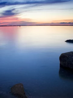 озеро, природа, море, гладь, пейзаж, залив, камни, вечер, берег, вода, небо