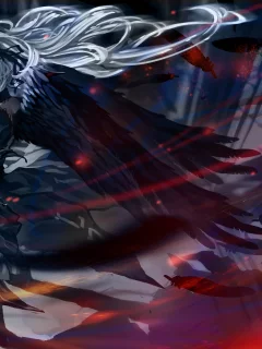 rozen maiden, перья, девушка, крылья, suigintou, ночь, красные глаза