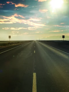небо, горизонт, поле, пейзаж, дорога, трасса, солнце, лучи