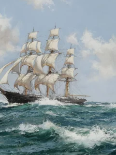 montague dawson, облака, парусник, корабль, море