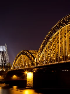 sky, germany, река, германия, огни, night, небо, ночь, город, cathedral, reflection, bridge, мост, river, city, lights, сабор, 2560x1600, отражение