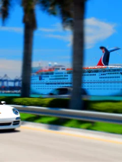 porsche, море, 911, tilt shift, река, tilt-shift, красота, дорога