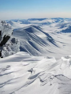 небо, скалы, вершины, зима, горы, снег, мороз