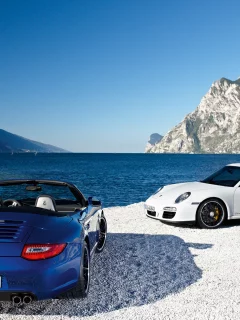 997, porsche, синий, белый