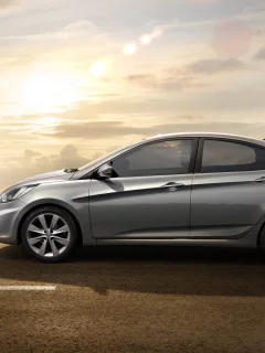 солнце, solaris, здания, дорога, hyundai