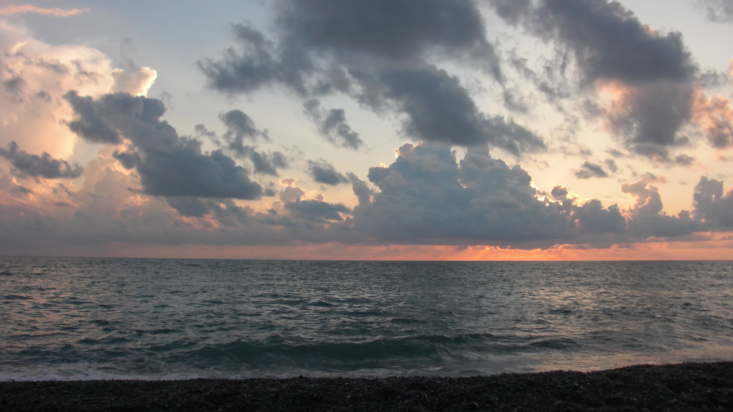 закат, море, небо