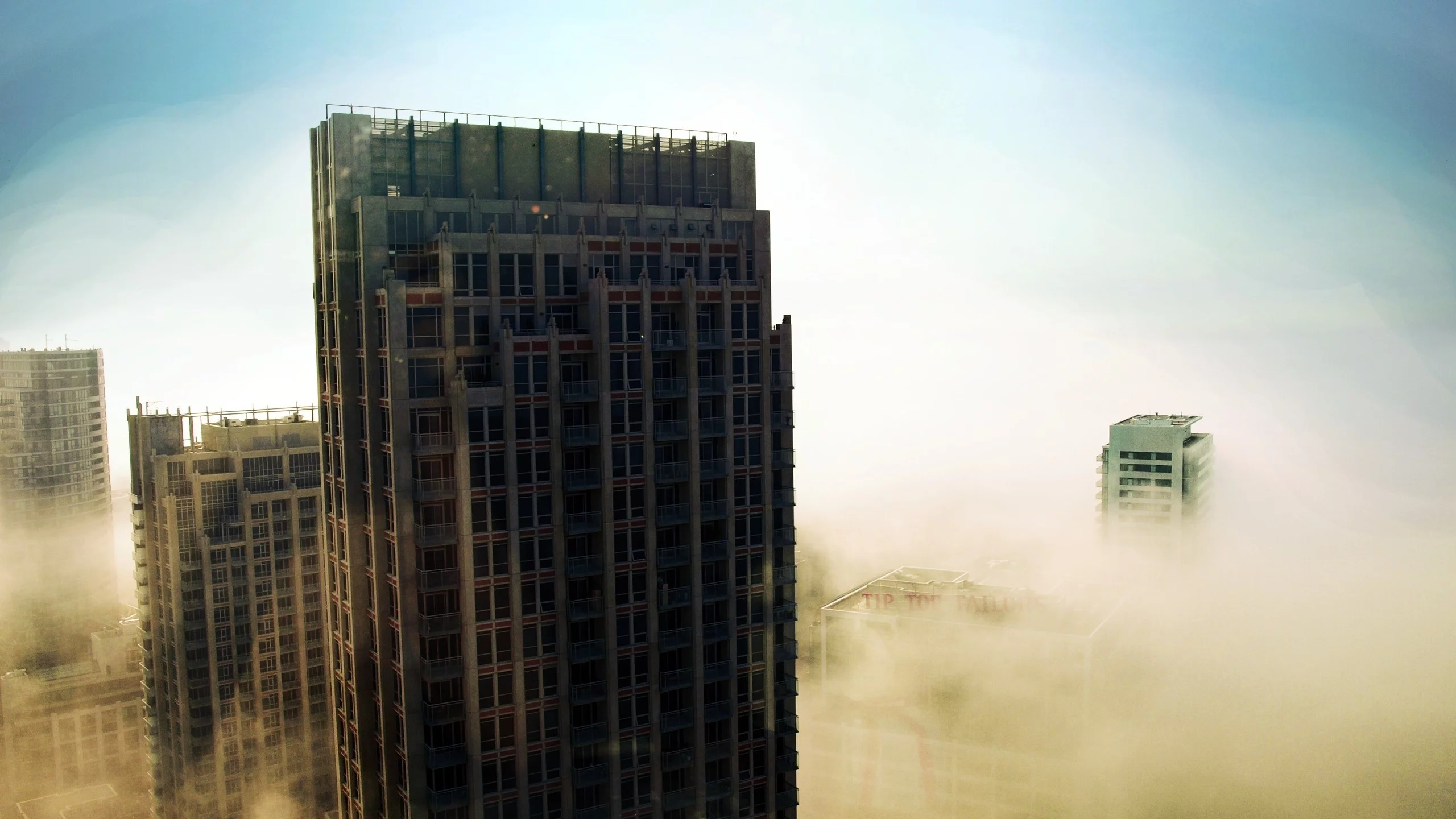 небо, туман, небоскрёбы, mist vs