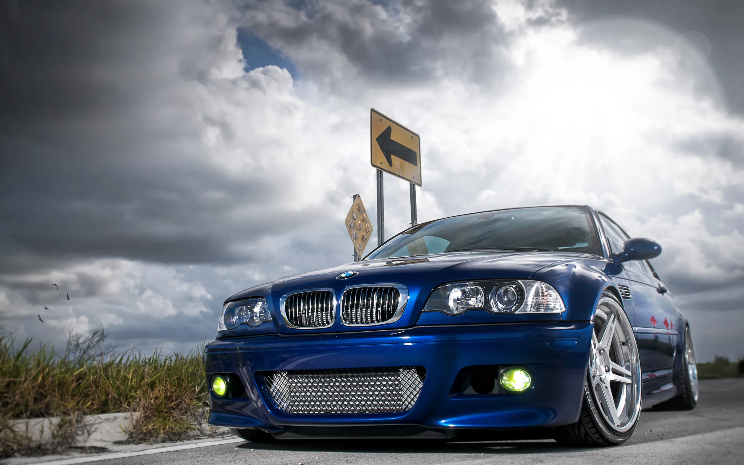 m3, небо, florida, дорога, облака, bmw, miami