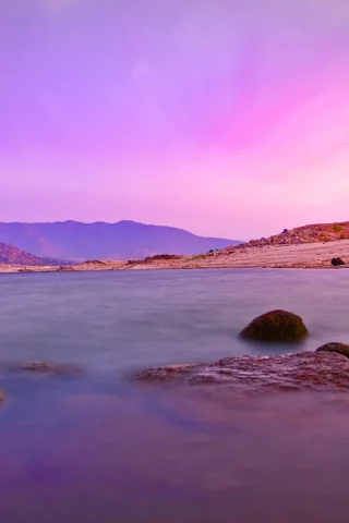 вода, камни, розовое, спокойствие, море