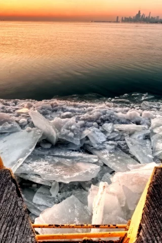 лед, закат, пейзаж, весна, берег, горизонт