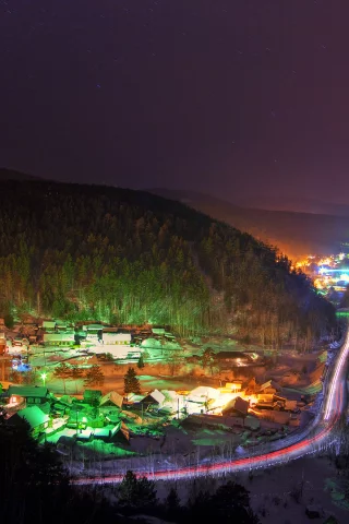вид сверху, ночь, разноцветные