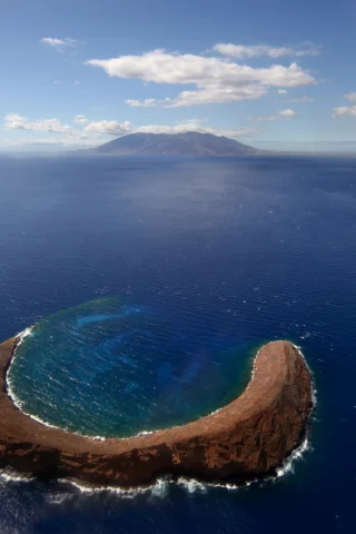 море, облака, остров, океан, небо, горы