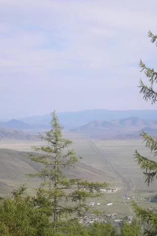 панорама, степь, тува, дорога