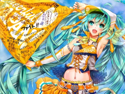 рукава, номер, свисток, надписи, платок, вокалоид, волосы, hatsune miku, япония