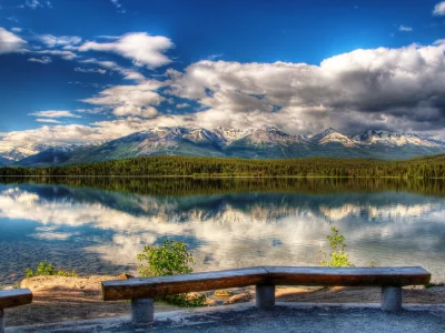 отражение, hdr, природа, горы, лес, озеро