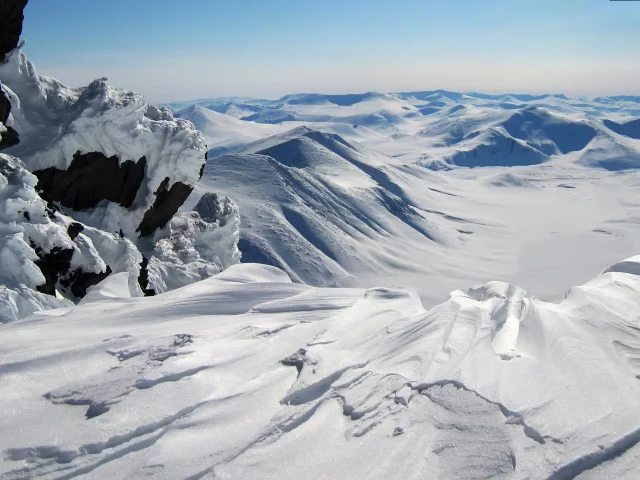 небо, скалы, вершины, зима, горы, снег, мороз