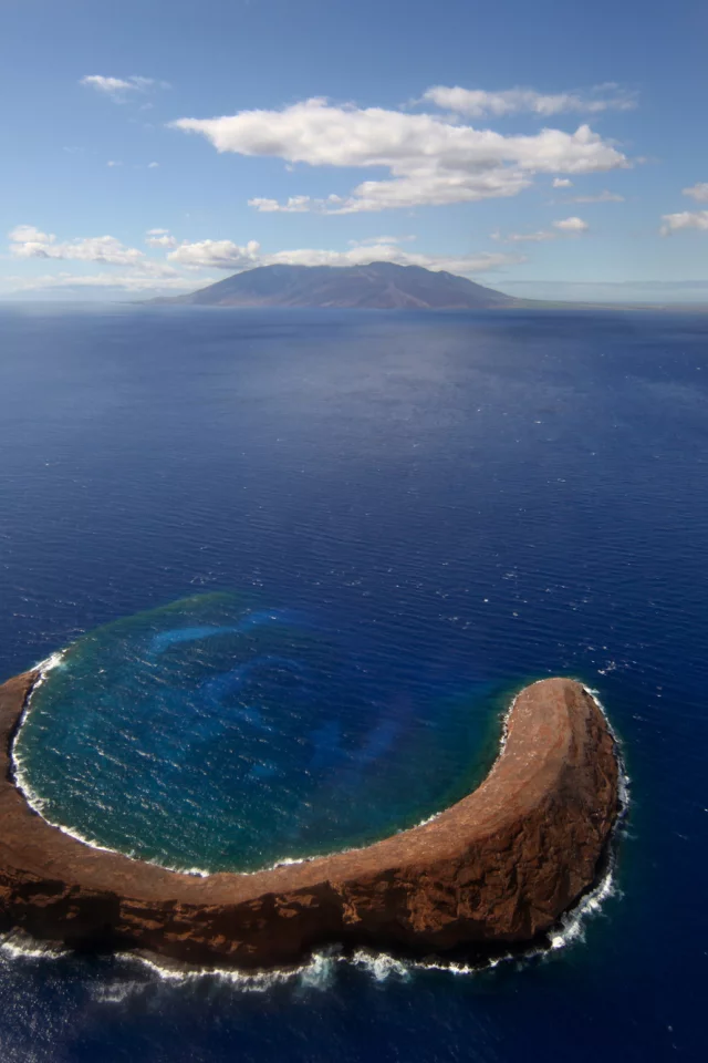 море, облака, остров, океан, небо, горы