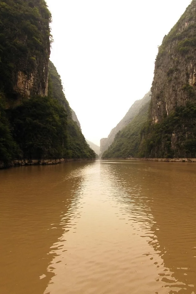 горы, каньён, вода, мох, ущелье