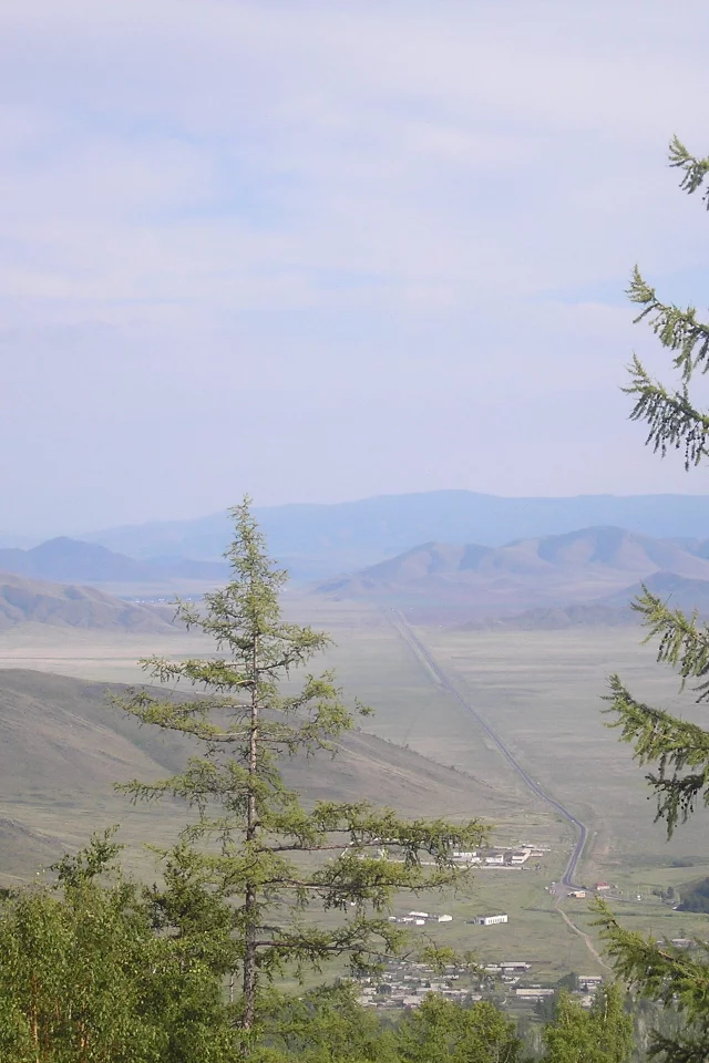 панорама, степь, тува, дорога