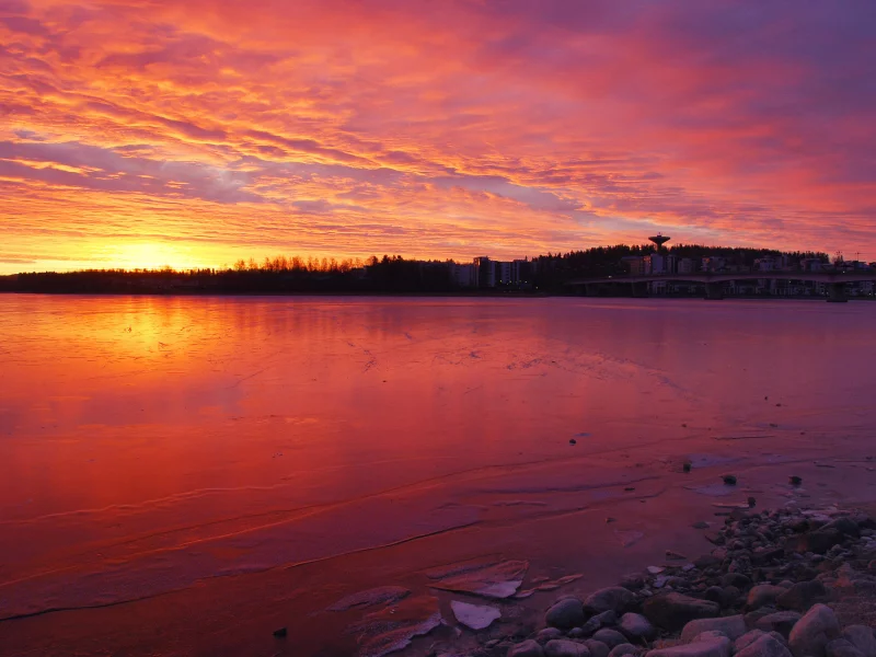 закат, море, город