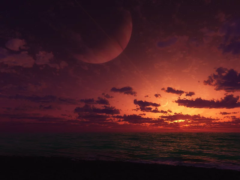 cg, закат, планета, море