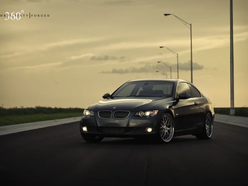 трава, газон, bmw, 335i, фонарные столбы, m3, black, 360 three sixty forged, чёрный, бмв, передняя часть