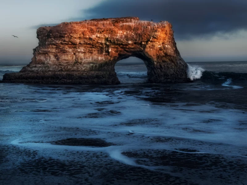 арка, чайки, море, скала