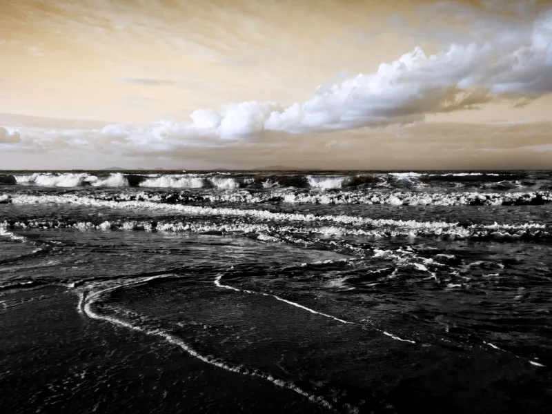 горизонт, воды, dark seaside, море, широкоформатные, обои, волны, пейзаж, тёмные, пляж, облака