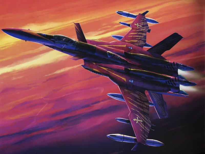 подвески, ракеты, истребитель, арт, macross zero, самолет, рисунок