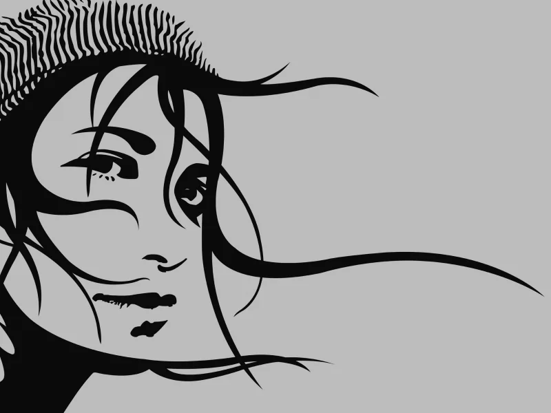 lines, look, волосы, девушка, picture, girl, eyes, вектор, рисунок, 2560x1600, hair, линий, стиль, vector, глаза, style, взгляд